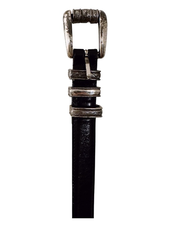 Vintage Accessories - Vintage Brighton Leather Belt Silver Western Hardware Black 1995